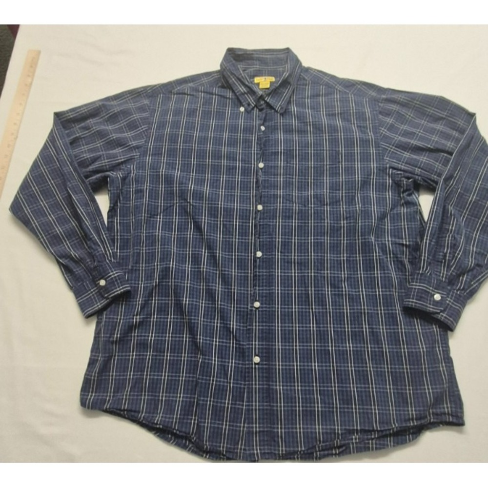 Duck head men's blue plaid long sleeve button up font pocket sz. XXL 100% Cotton